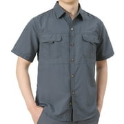 Seeotter Men's Lightweight Short Sleeve Fishing Shirt UPF 50 Button Down Quick Dry Cooling Hiking Travel Safari Shirt